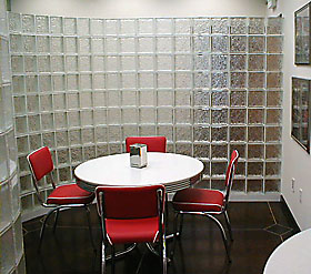 Glass block partition wall.